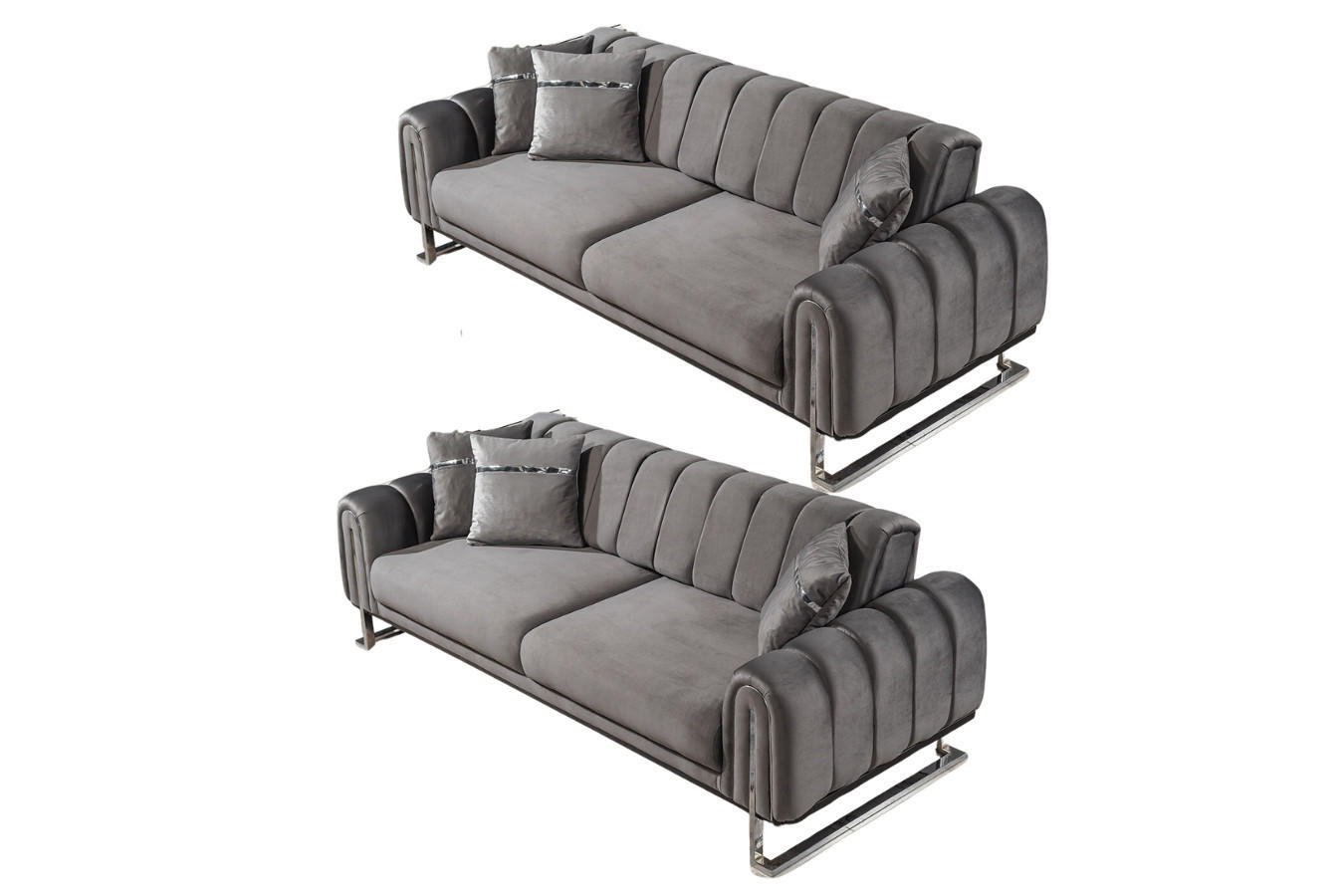 SITZGARNITUR Wave Grau Stellvariante:2+2 - Grau, Holz (187/78/94cm) - Villa Möbel