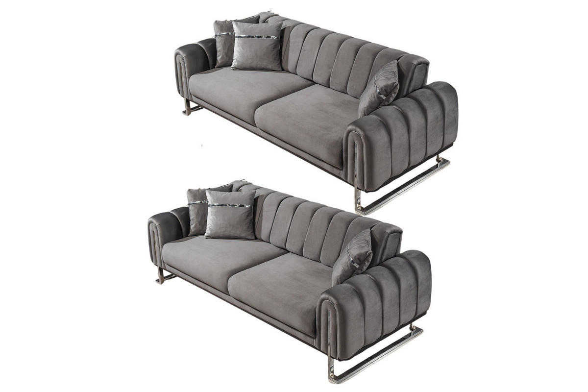 SITZGARNITUR Wave Grau Stellvariante:2+2 - Grau, Holz (187/78/94cm) - Villa Möbel