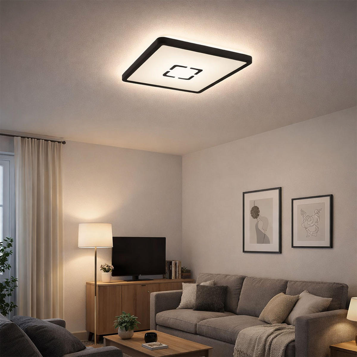 LED DECKENLEUCHTE Schwarz Backlight - Schwarz, Kunststoff (29.3/29.3/2.8cm) - Briloner