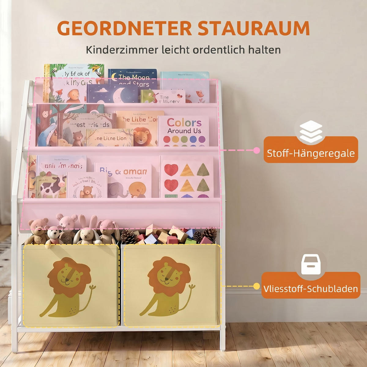 KINDER-BÜCHERREGAL Metall Spanplatte Weiß - Weiß, Textil/Metall (30/76/60cm) - AIYAPLAY