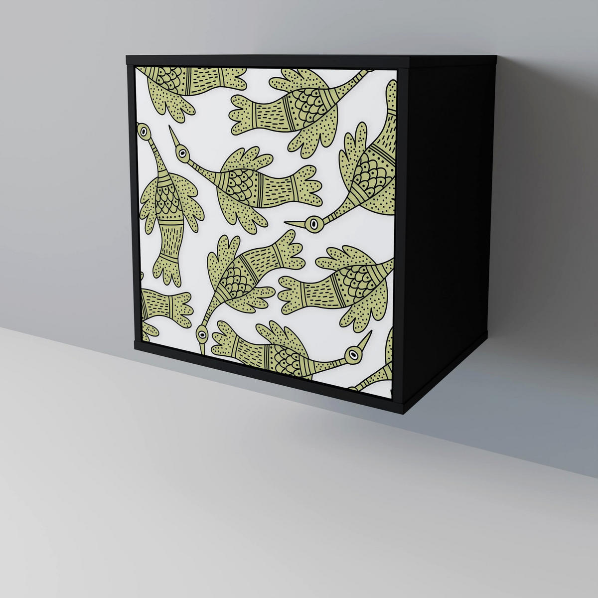 SIDEBOARD SEEDLING SONGBIRD, Schwarz, 57,5x42x75,5 cm, Goldfarbene Metallfüße - Goldfarben/Multicolor, Holzwerkstoff/Metall (57.5/75.5/42cm) - SpaceRebels