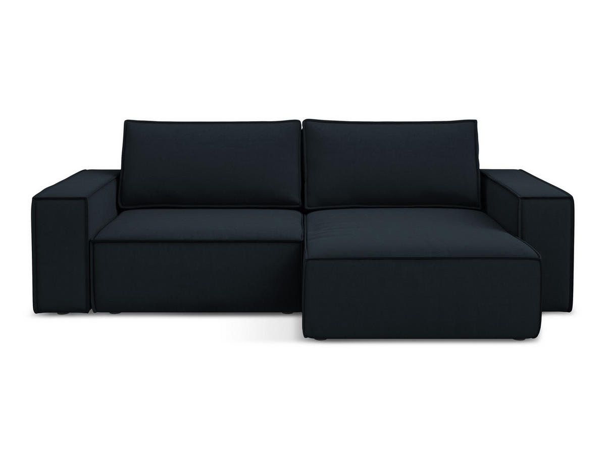 ECKSOFA mit Schlaffunktion Samt Stoff Blau - Blau/Schwarz, Kunststoff/Textil (257/148cm) - Makamii