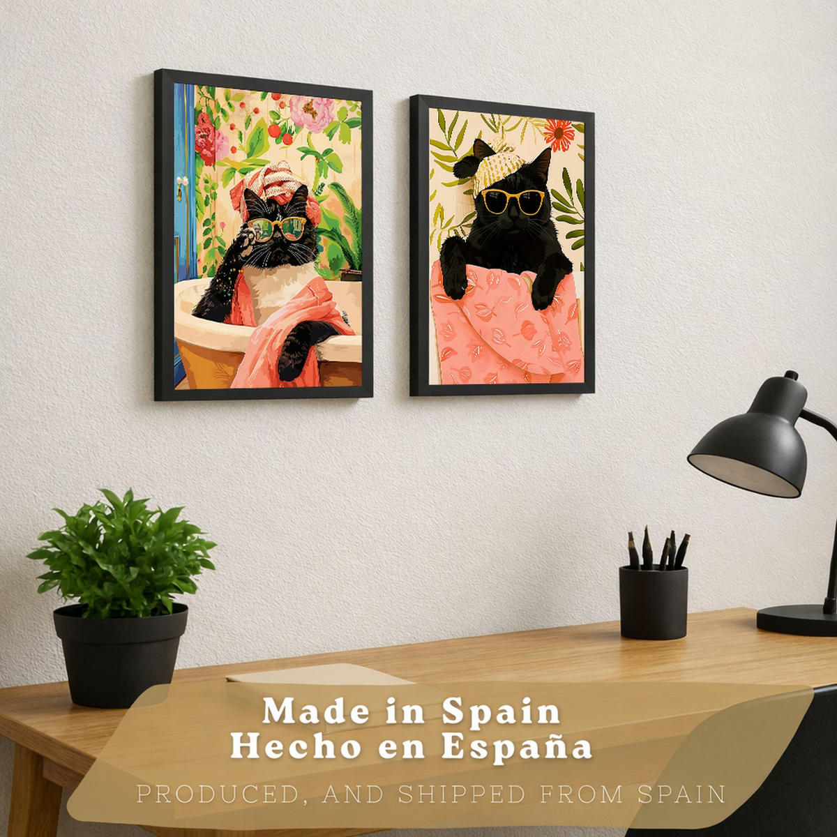 PLAKAT Sada 2 Černá kočka A3 Černý rám - černá, papír (29.7/1/42cm) - Nacnic