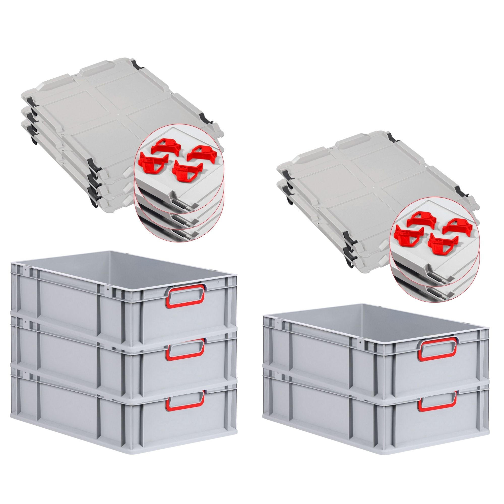 EUROBOX 5x Nextgen Color Mit Auflagedeckel 17x40x60cm Griffe Rot Geschlossen - Rot, Kunststoff (40/17/60cm) - PROREGAL