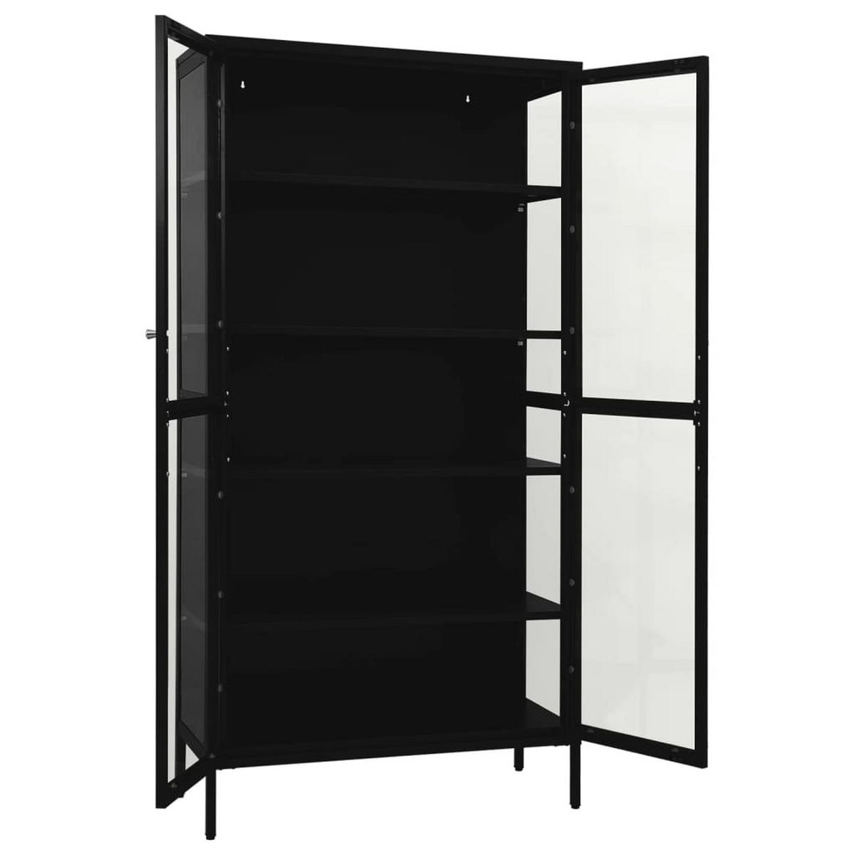 VITRINE Schwarz 90/40/180 Cm Stahl Und Gehärtetes Glas - Goldfarben/Schwarz, Glas/Metall (90/180/40cm) - vidaXL