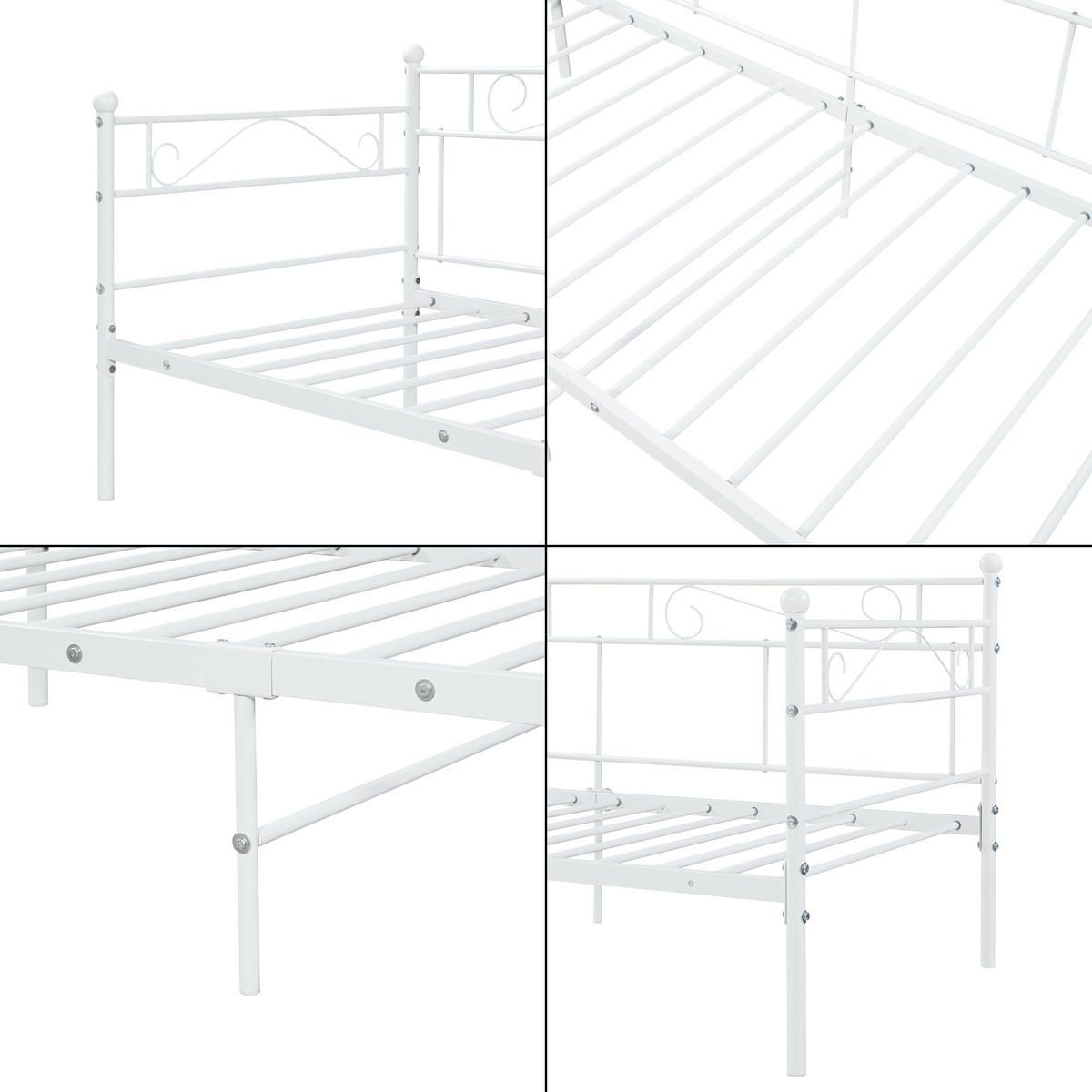 TAGESBETT Granada - Weiß, Metall (90/200cm) - [en.casa]