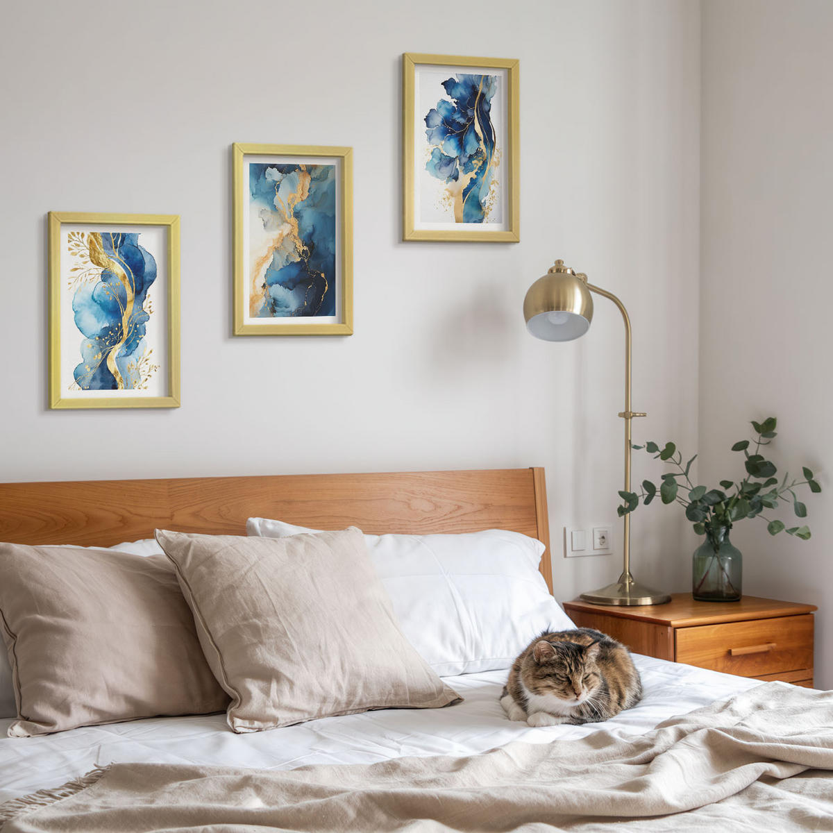 BILDER SET 3er Set - 20x30 cm Goldrahmen - Blaue abstrakte Muster - Goldfarben, Kunststoff (20/30cm) - TULUP