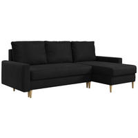 ECKSOFA Lang Velvet Schwarz - Schwarz/Braun, Holz/Textil (220/140cm) - MKS
