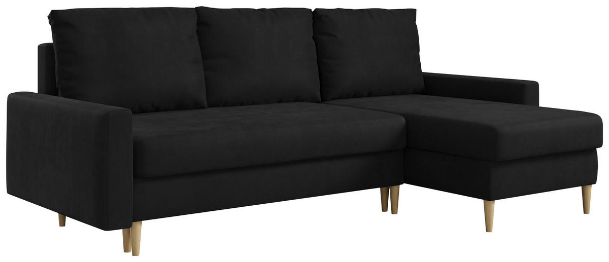 ECKSOFA Lang Velvet Schwarz - Schwarz/Braun, Holz/Textil (220/140cm) - MKS
