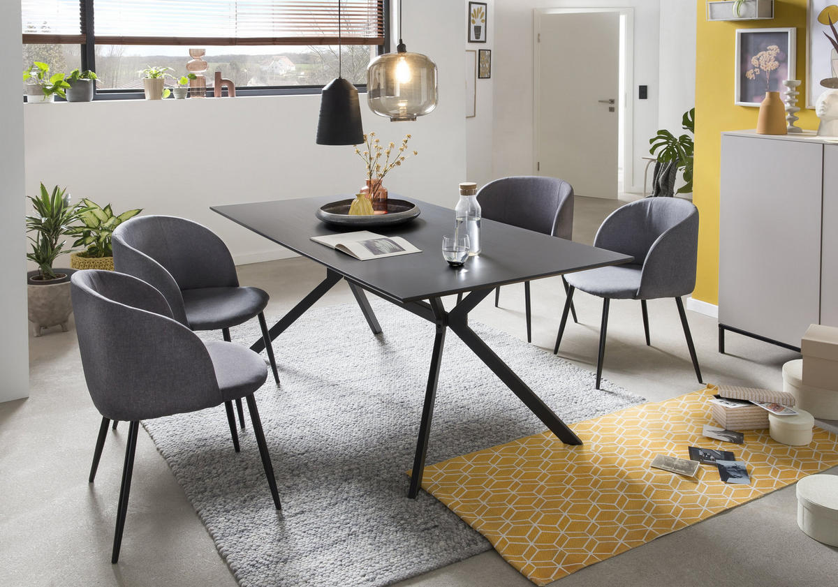 ESSZIMMERTISCH NIILO - 180x90 cm - MDF mit Dekor, Gestell Metall - Grau, Metall (90/180/75cm) - TPFLiving