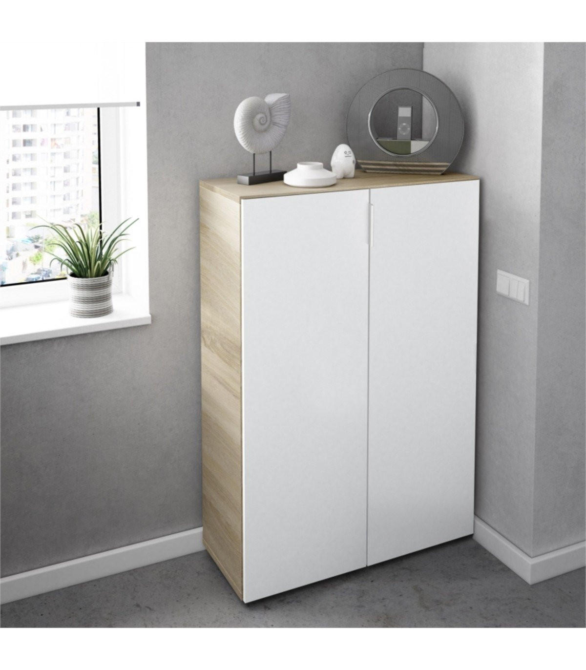 SCHUHMÖBEL mit 2 Türen (28 Paar) L72 x H103 cm - Star Plus - Apfelbaumfarben, Holzwerkstoff (36/103/72cm) - Calicosy