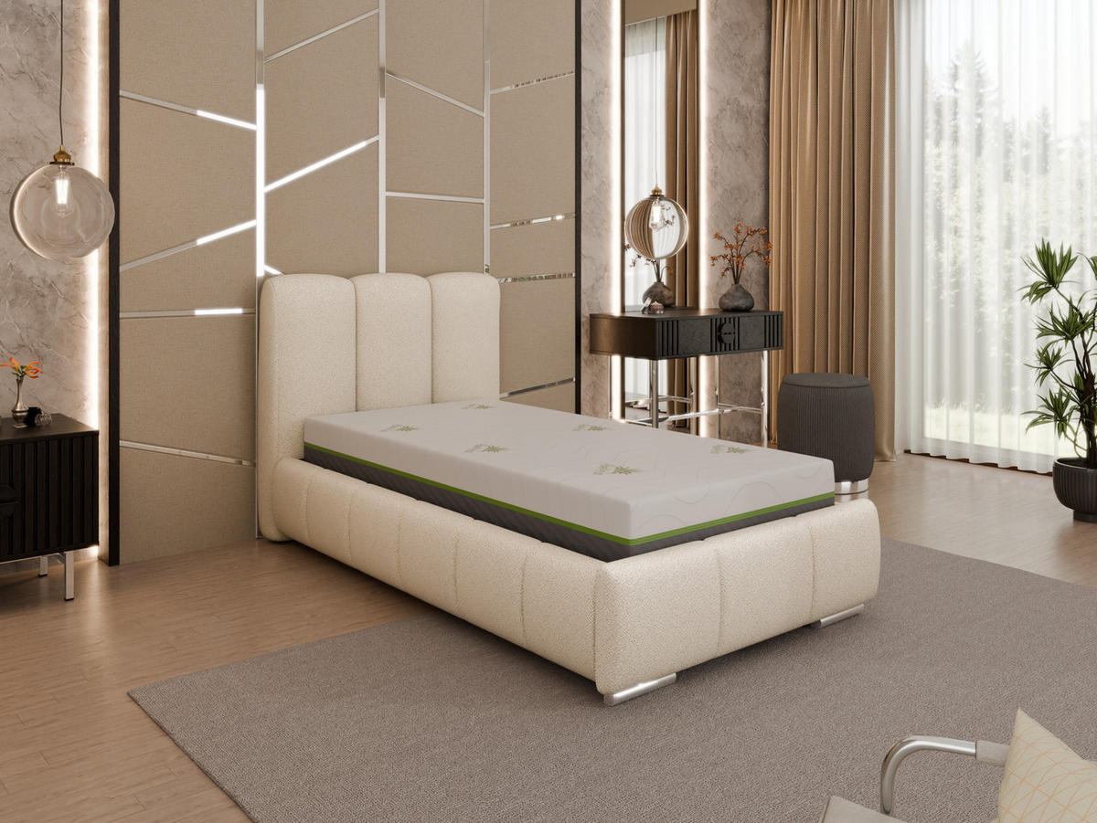 POLSTERBETT Zaira 90x200cm – Elegantes Polsterbett für modernen Wohnstil , ZONIERTE TASCHENFEDERN KOKOS (21cm), beige - Beige, Holz (90/200cm) - Homesy