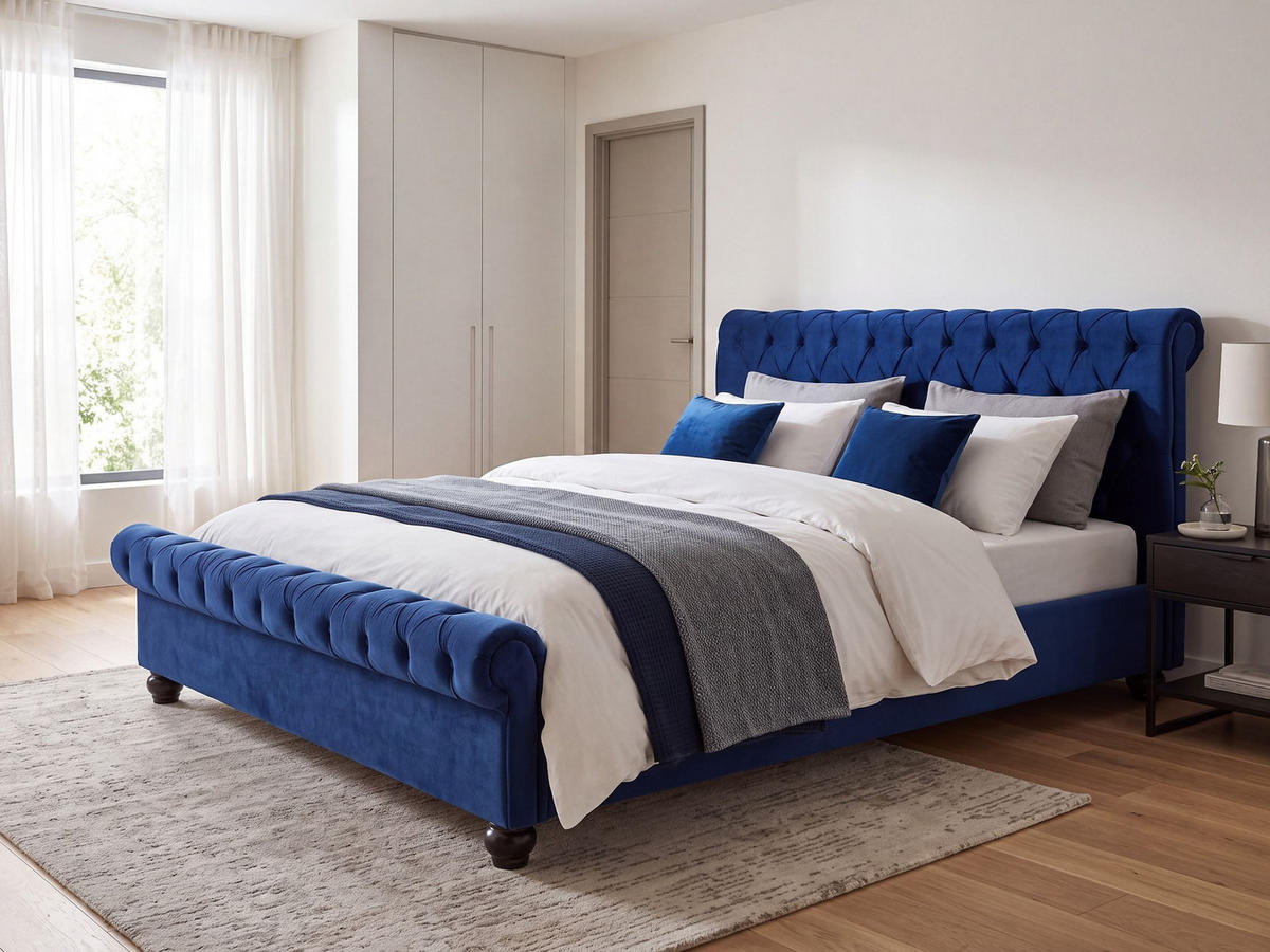 POLSTERBETT 160/200 cm Marineblau Avallon - Blau, Textil (160/200cm) - Beliani