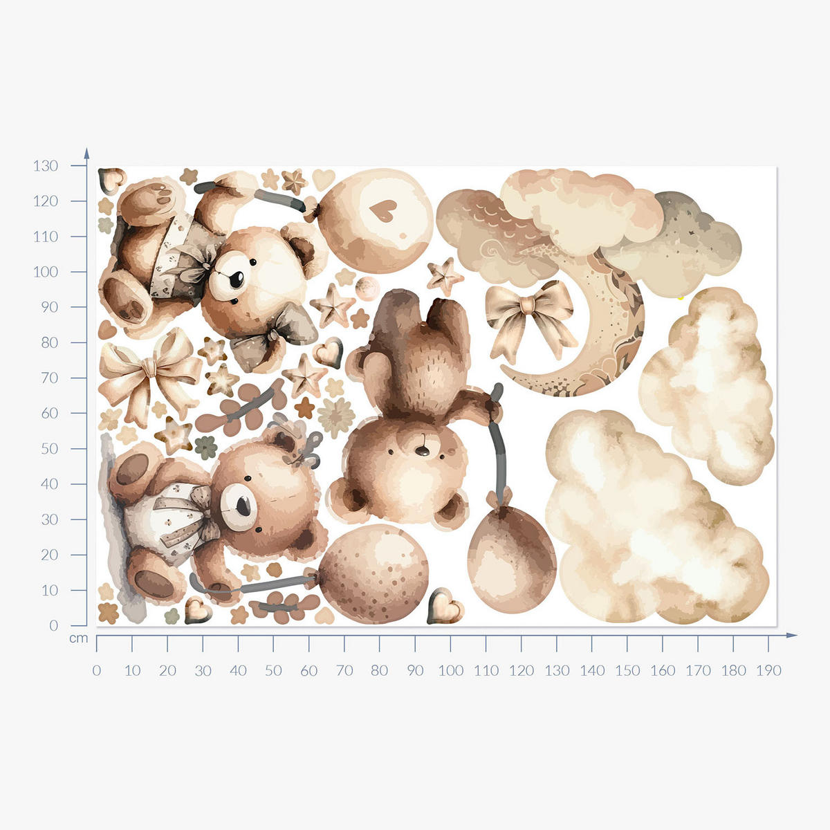 WANDAUFKLEBER 130x192cm - Teddybären und Luftballons - Multicolor, Kunststoff (130/192/0.1cm) - Wallfluent