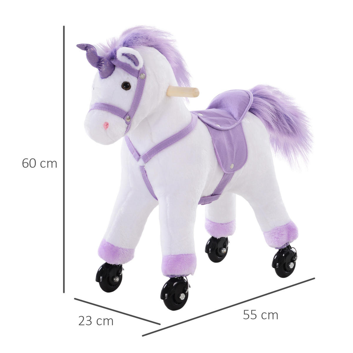 KINDER SCHAUKELTIER, Weiß+Lila, Pappelholz+ Plüsch - Weiß, Holz (23/60/55cm) - HOMCOM