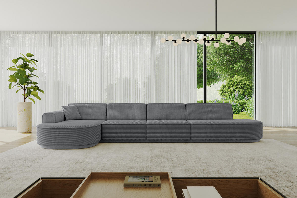 ECKSOFA Ottomane Links MARI-L3 - 402x163x81 cm Dunkelgrau Cord - Dunkelgrau/Schwarz, Holzwerkstoff/Kunststoff (165/406cm) - ALTDECOR