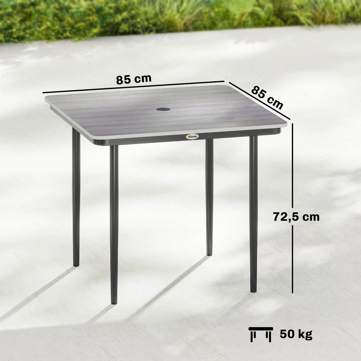 GARTENTISCH DE-14197 mit Schirmhalterung, 85x85 cm Grau - Hellgrau, Metall (85/85/72.5cm) - ComfortXL