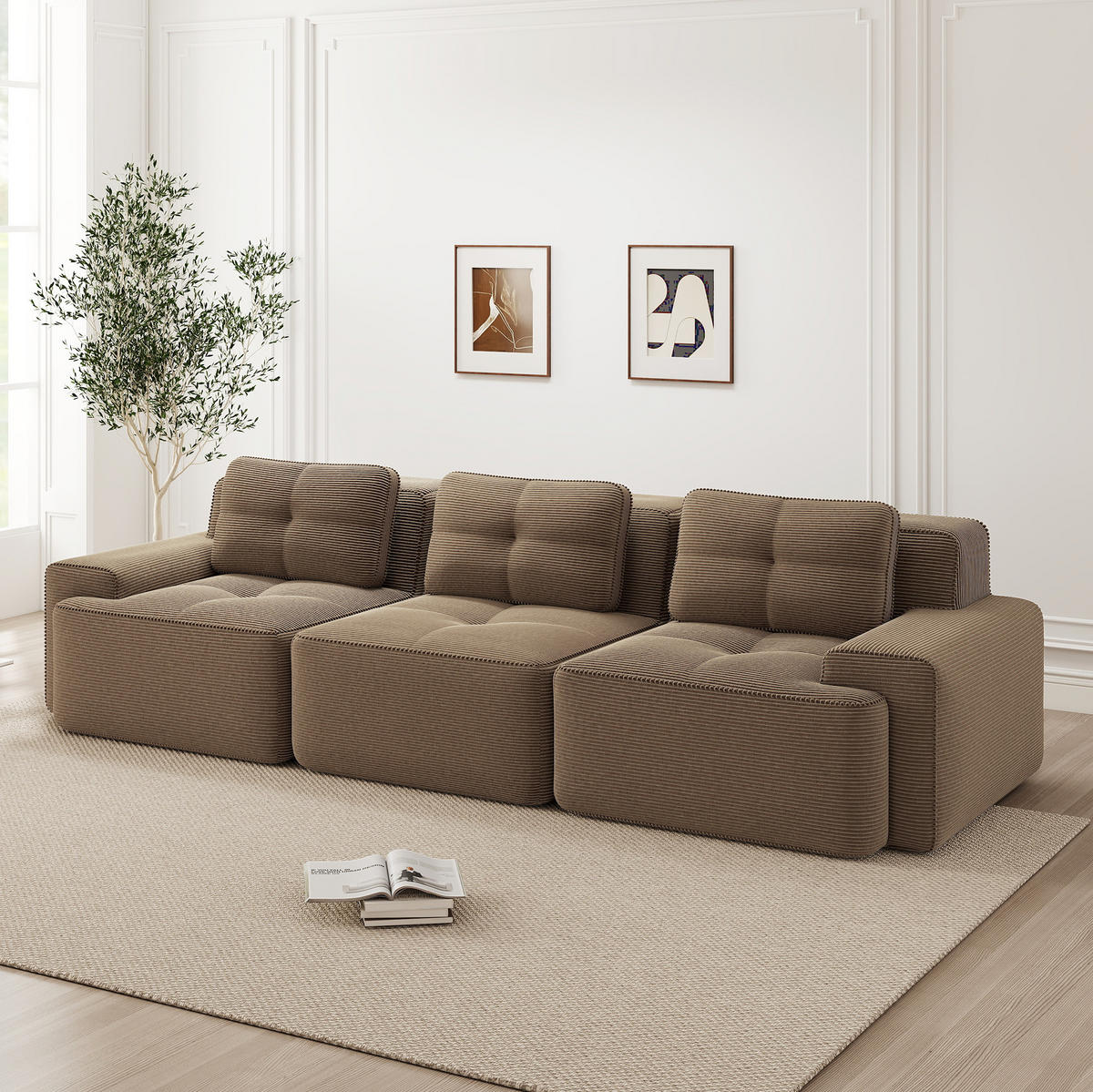 SOFA modular mit Tiefsitz Cord Brown - Braun, Kunststoff (104/69/293cm) - Meubliv