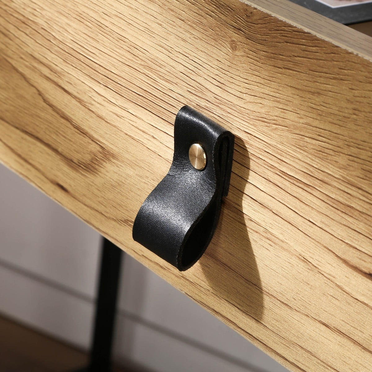 KONSOLE in Eichenoptik mit 2 Schubladen und Metallfüßen L100 cm - JILL - Eschefarben, Holzwerkstoff (36/35.3/80.5cm) - Calicosy