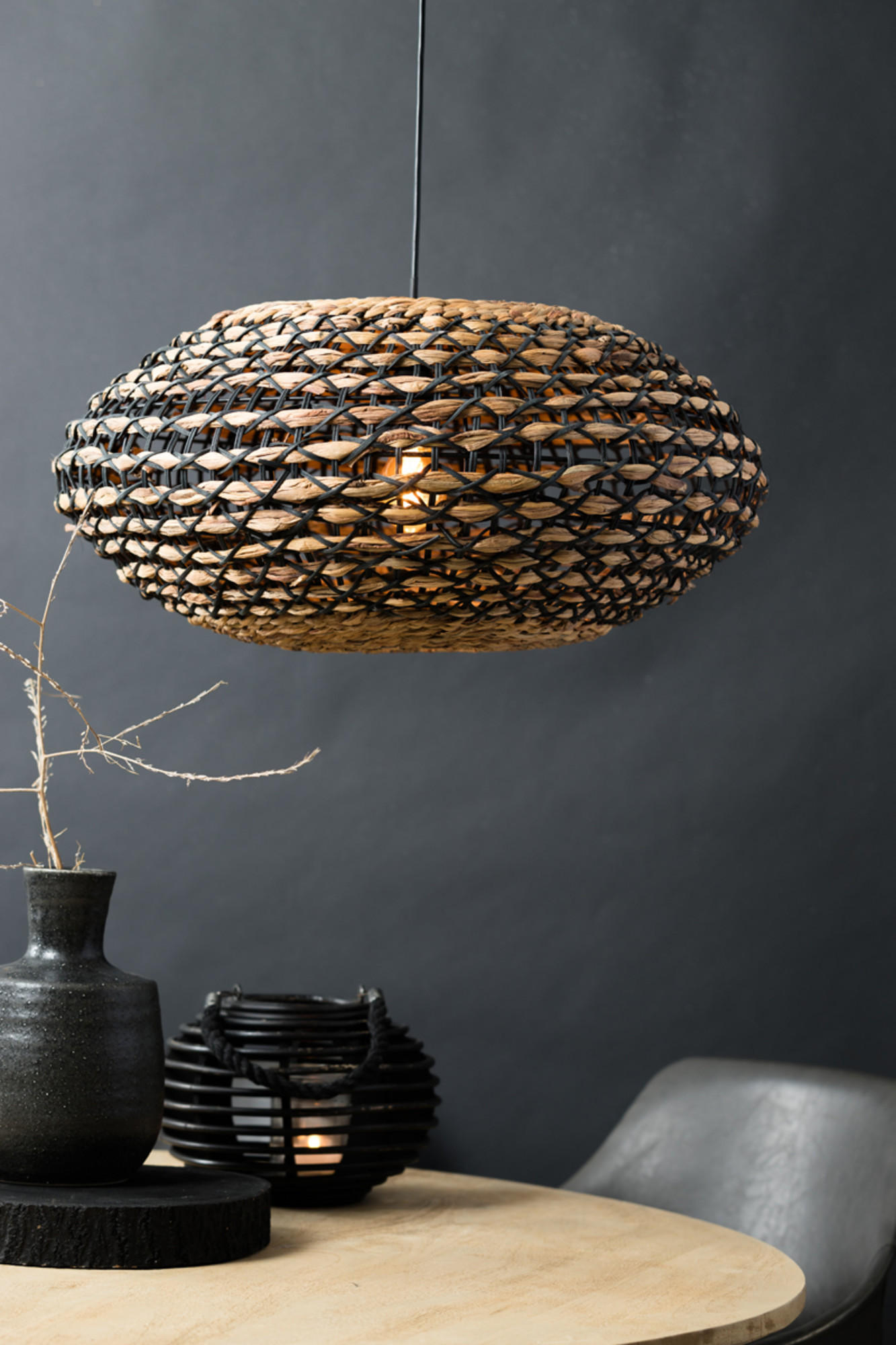HÄNGELAMPE Tripoli Schwarz Ø60/29,5 cm - Schwarz, Holz (60/60/29.5cm) - Light & Living