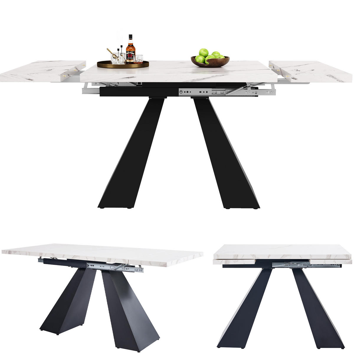 ESSTISCH 99-159/74/77 cm ausziehbar mit MDF-Tischplatte, breiter Arbeitsfläche und Carbonstahl-Beinen, Weiß/Schwarz - Weiß, Holzwerkstoff (159/74/77cm) - Redom