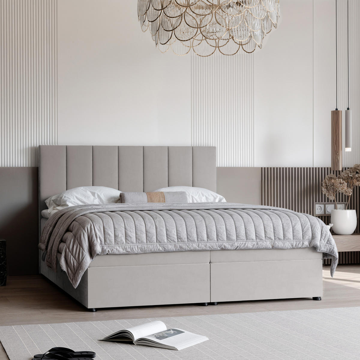BOXBETT ZELTO 160/200 cm, mit Matratze und Topper, Grau - Grau, Holzwerkstoff/Textil (160/200cm) - Idohome