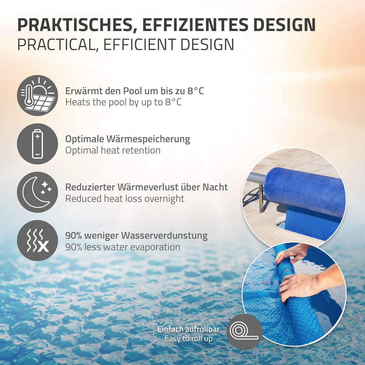SOLÁRNÍ FÓLIE NA BAZÉN kulatá Ø 457 cm modrá 400 µm z PE vzduchových bublin - modrá, plast (457/457cm) - ECD-Germany