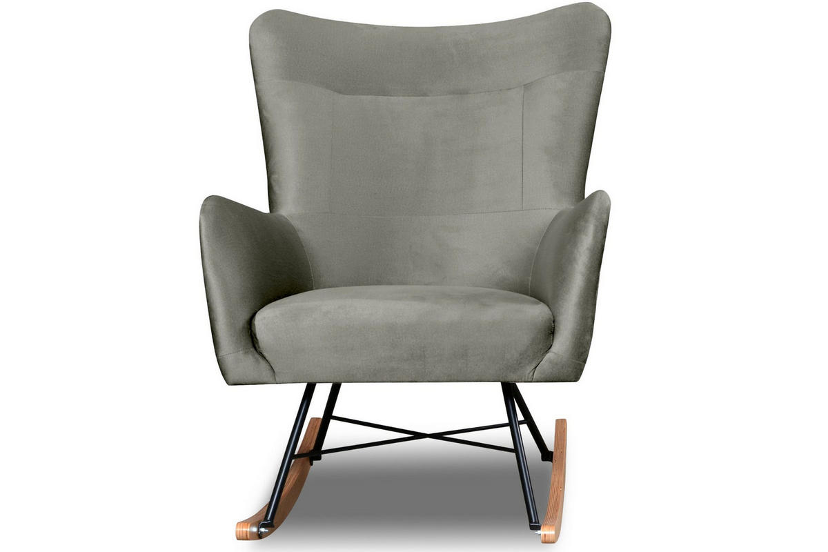 SCHAUKELSESSEL ADDUCTI pflegeleichter Veloursstoff, Grau - Eichefarben/Grau, Holz/Textil (75/94/112cm) - KONSIMO®