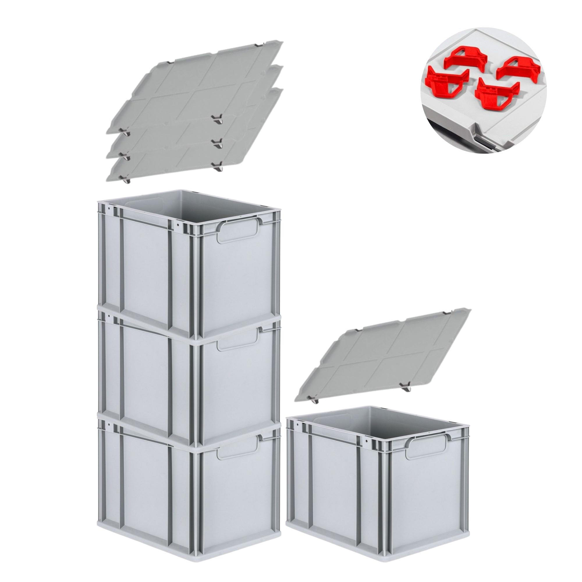EUROBOX 4x Nextgen Economy Mit Auflagedeckel Grau/Rot Griffe Geschlossen 30 Liter - Rot, Kunststoff (30/32/40cm) - PROREGAL