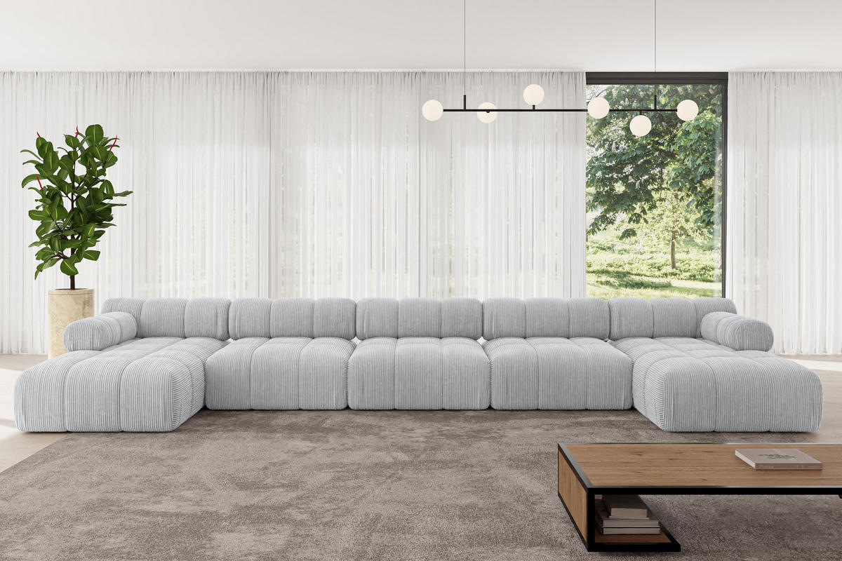 WOHNLANDSCHAFT modulares Sofa Tesso-U3 - 475x160x70 cm Grau Cord - Grau, Holzwerkstoff/Textil (475/70/160cm) - ALTDECOR