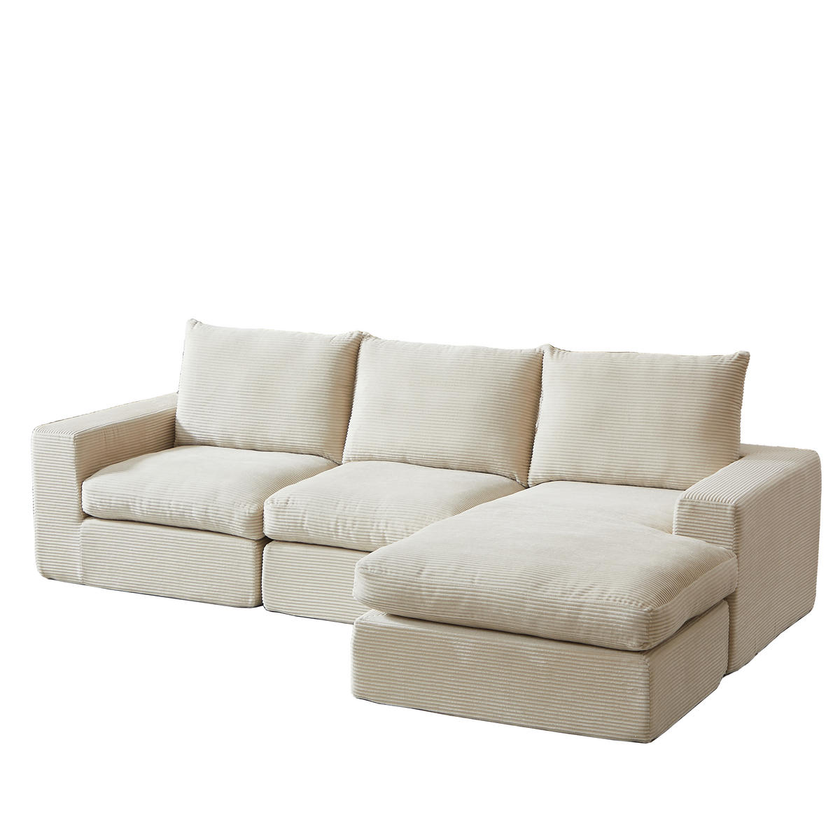 ECKSOFA 251/160/81 cm beige aus Cord mit Chaiselongue, 4 Modulen und 3 Kissen - Beige, Textil (160/251cm) - OKWISH