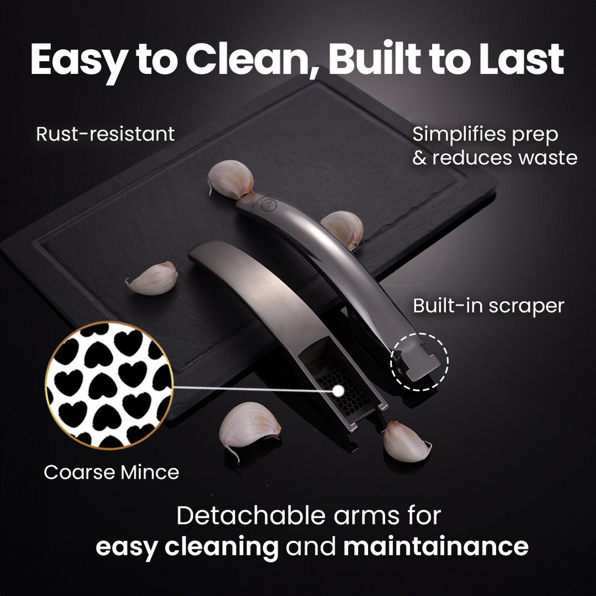 KNOBLAUCHPRESSE - Love Edition,Knoblauchpresse Garlic Easy Love Edition, Edelstahl, leicht zu reinigen - Edelstahlfarben, Metall (5.1cm) - Gourmet Easy