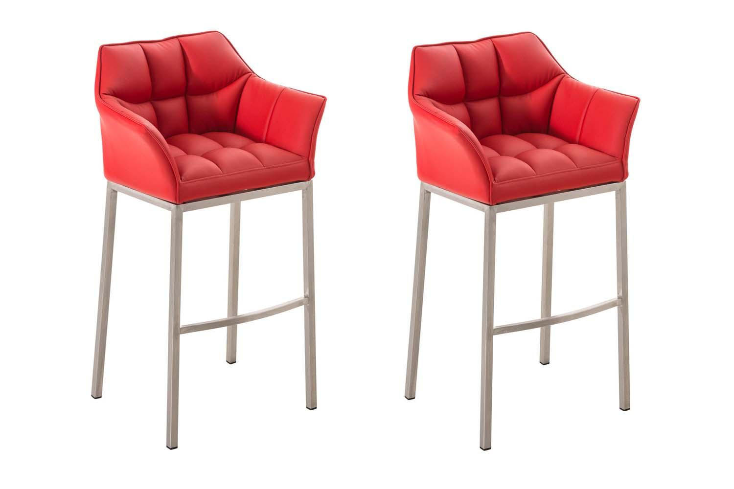 BARHOCKER 2er Set Lederlook rot - Edelstahlfarben/Rot, Textil/Metall (64/110/48cm) - CLP