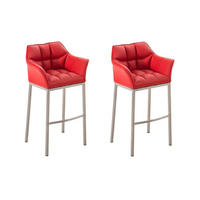 BARHOCKER 2er Set Lederlook rot - Edelstahlfarben/Rot, Textil/Metall (64/110/48cm) - CLP