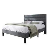 POLSTERBETT 140/200 cm Dunkelgrau mit gepolstertem Kopfteil aus Leinen - Dunkelgrau, Textil (140/200cm) - OKWISH
