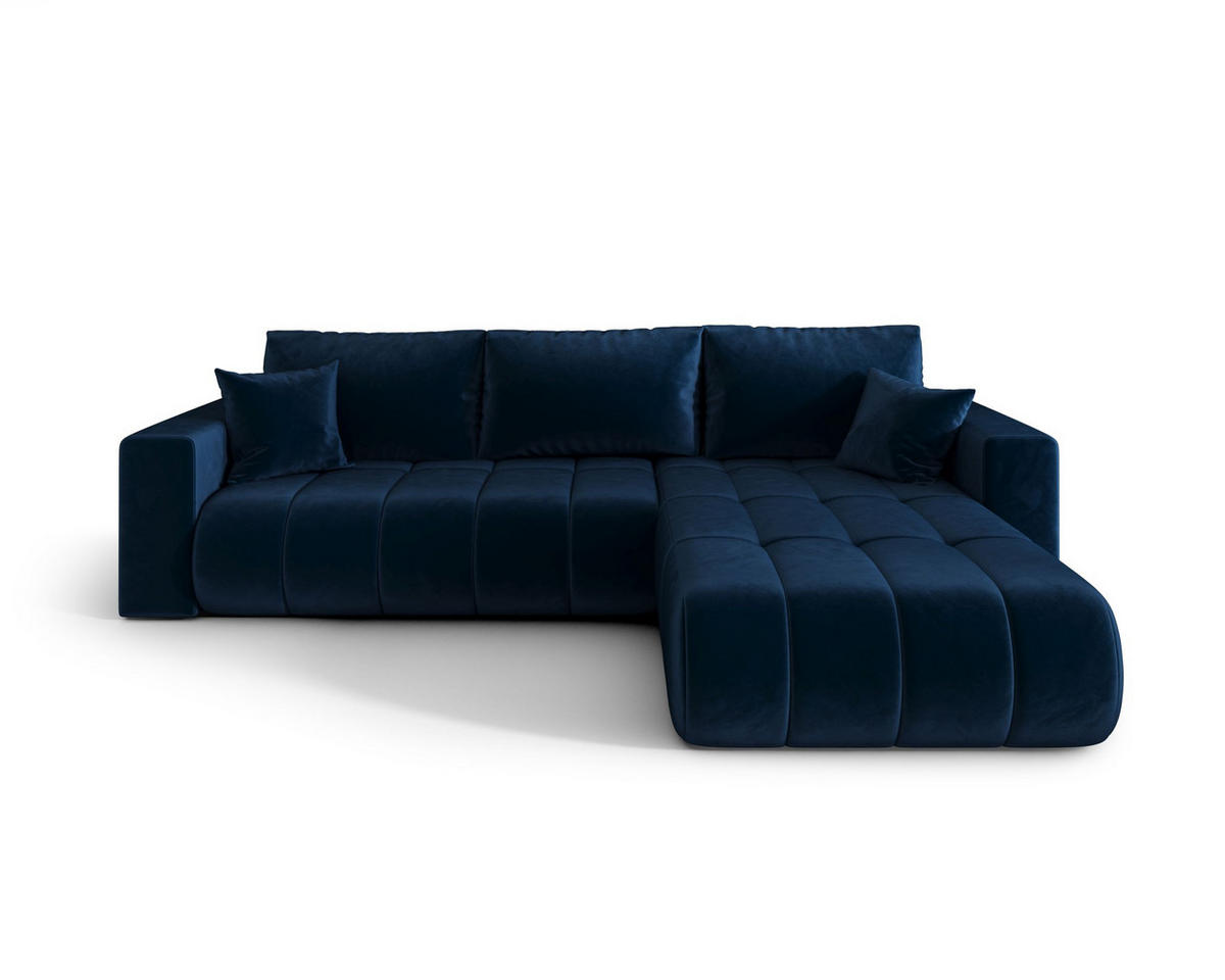ECKSOFA LARA PREMIUM rechts dunkelblau Velours Monolith 77 - Schlaffunktion, Bettkasten - Dunkelblau, Textil (280/174cm) - Cornero