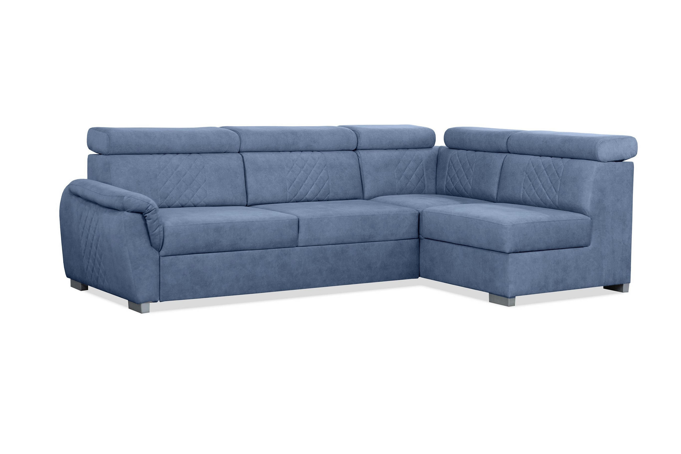 ECKSOFA Ravini Blau, mit Bettzeugablage und verstellbaren Kopfstützen, rechte seite - Blau, Holzwerkstoff (253/156cm) - Bettso