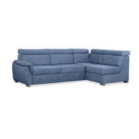 ECKSOFA Ravini Blau, mit Bettzeugablage und verstellbaren Kopfstützen, rechte seite - Blau, Holzwerkstoff (253/156cm) - Bettso