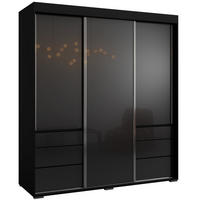 SCHIEBETÜRENSCHRANK mit Schubladen Torino 3D 180 Schwarz (Lacobel) - Silberfarben/Schwarz, Holzwerkstoff/Metall (180/204/65cm) - mzm24