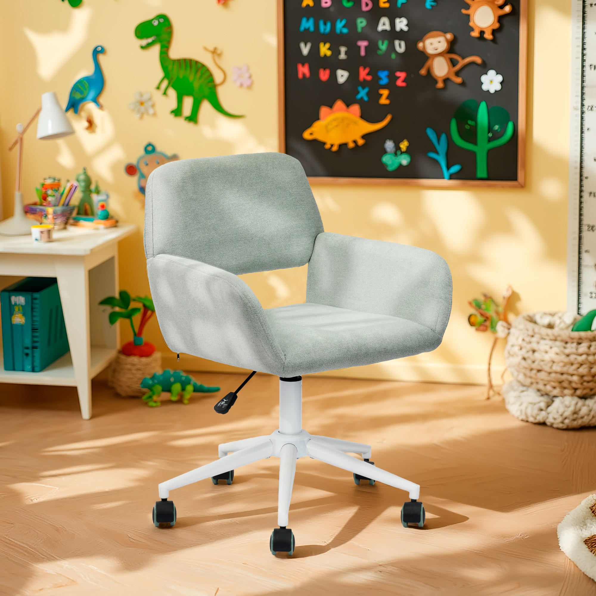 KINDERDREHSTUHL Stoffbezug höhenverstellbar & 360° drehbar - Grün, Holzwerkstoff/Textil (56.5/85/57.5cm) - Urban Meuble