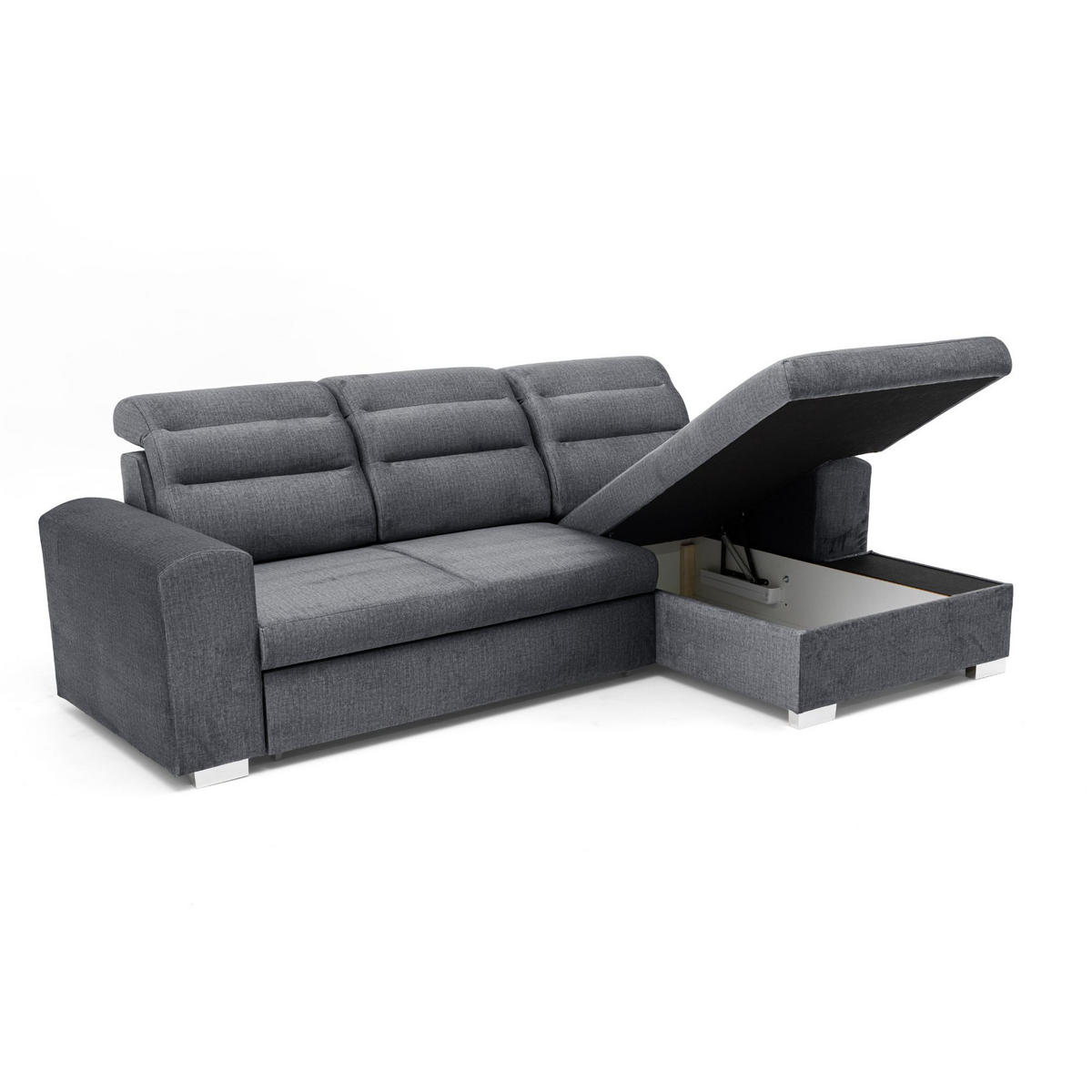 ECKSOFA CLOUD S Rechts mit Schlaffunktion 120x200 Velours Dunkelgrau - Chromfarben/Dunkelgrau, Holz/Kunststoff (260/155cm) - Muffo