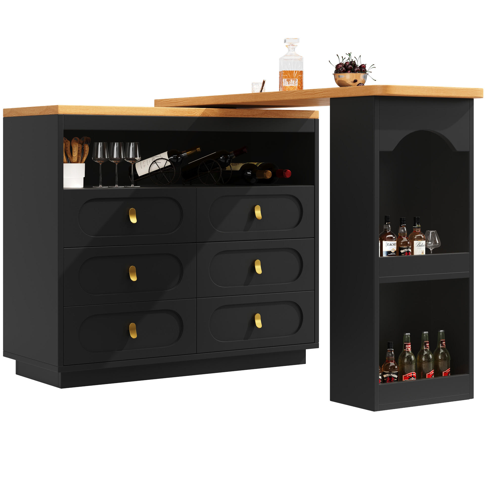 BARTISCH, MDF ausziehbar & drehbar mit Stauraum, 137-203/39/90 cm, Schwarz - Schwarz, Holzwerkstoff (39/90/137cm) - Redom