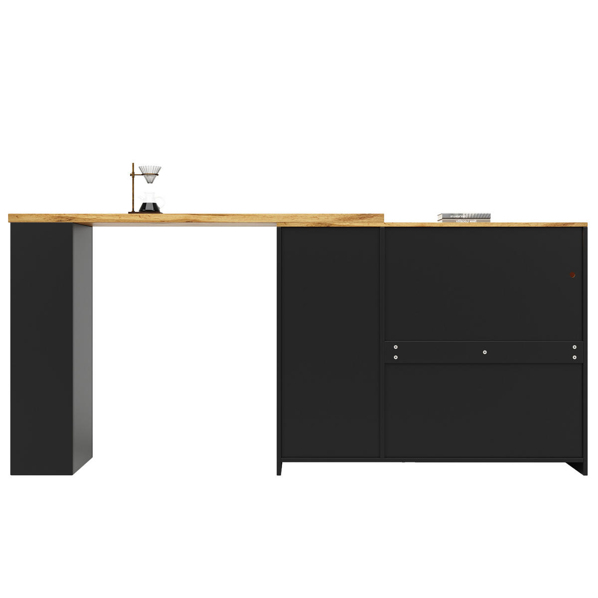 BARTISCH mit Stauraum 197/39,6/100 cm drehbar mit LED und Glasfront - Schwarz, Holzwerkstoff (108/39.6/97cm) - BEAOK