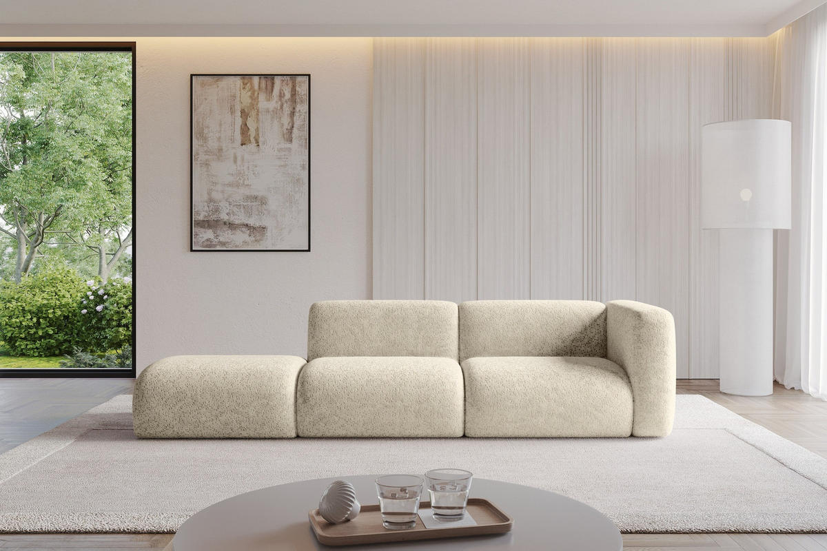 SOFA Ottomane Rechts MIRA-S3 296x89x70 Creme Velours - Creme/Schwarz, Holzwerkstoff/Kunststoff (296/70/89cm) - ALTDECOR
