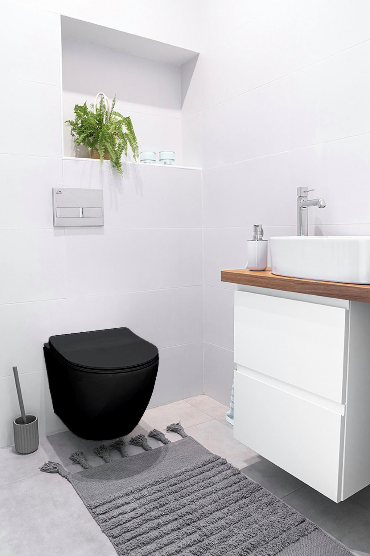 WAND-WC Rolo Schwarz, Keramik, 48,5/37/35,5 cm - Schwarz, Keramik (37/35.5/48.5cm) - bad land