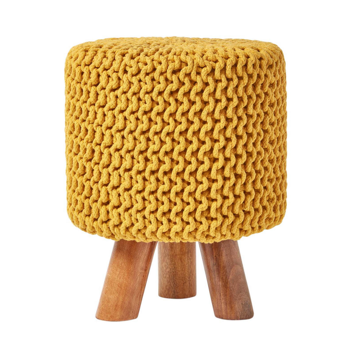 STRICK-HOCKER senfgelb, Dreibein 32/32/42 cm - Currygelb, Textil (32/42/32cm) - Homescapes