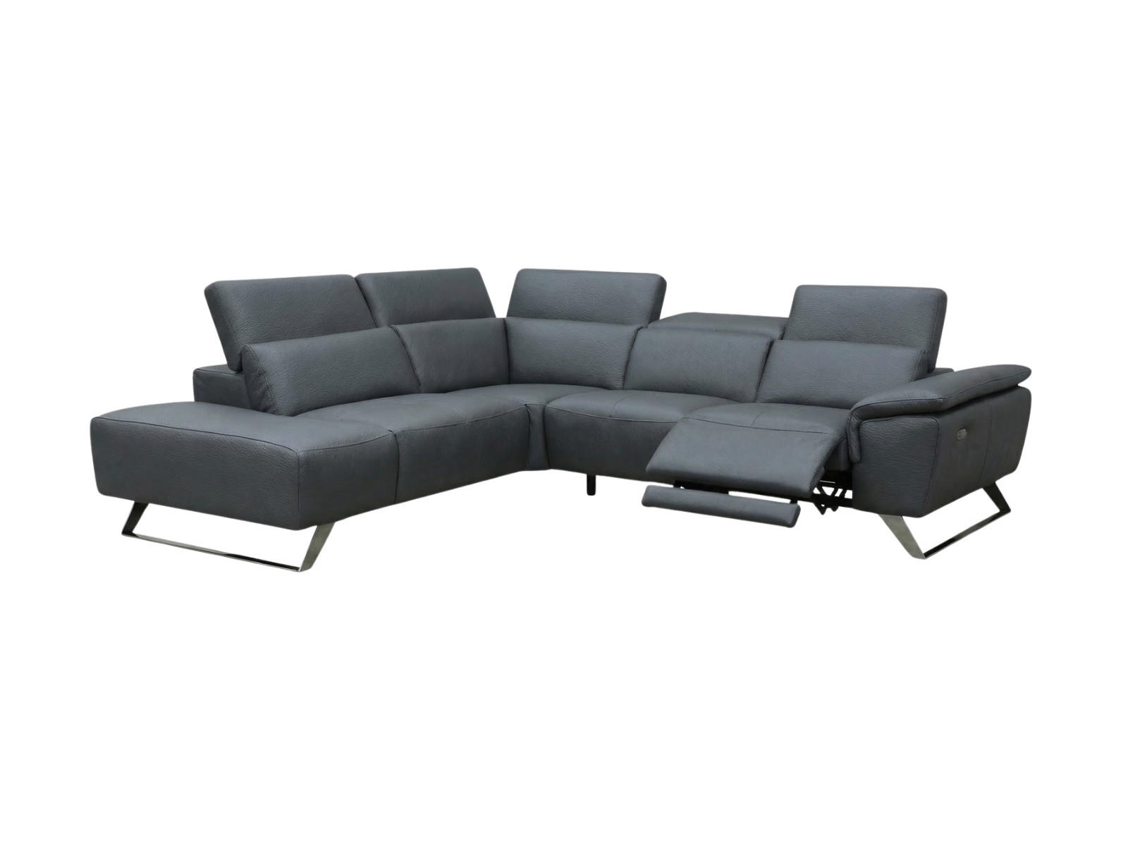 ECKSOFA Predator Echtleder mit 1 x Relaxfunktion Anthrazit - Anthrazit, Leder/Metall (230/270cm)