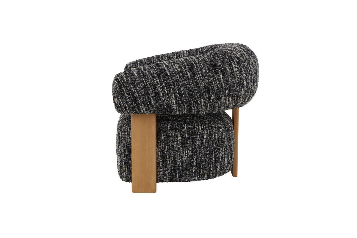 SESSEL Nature, Natur Massiveiche + schwarz-weißer Stoff - Multicolor, Holz (92/79/80cm) - WOODEK