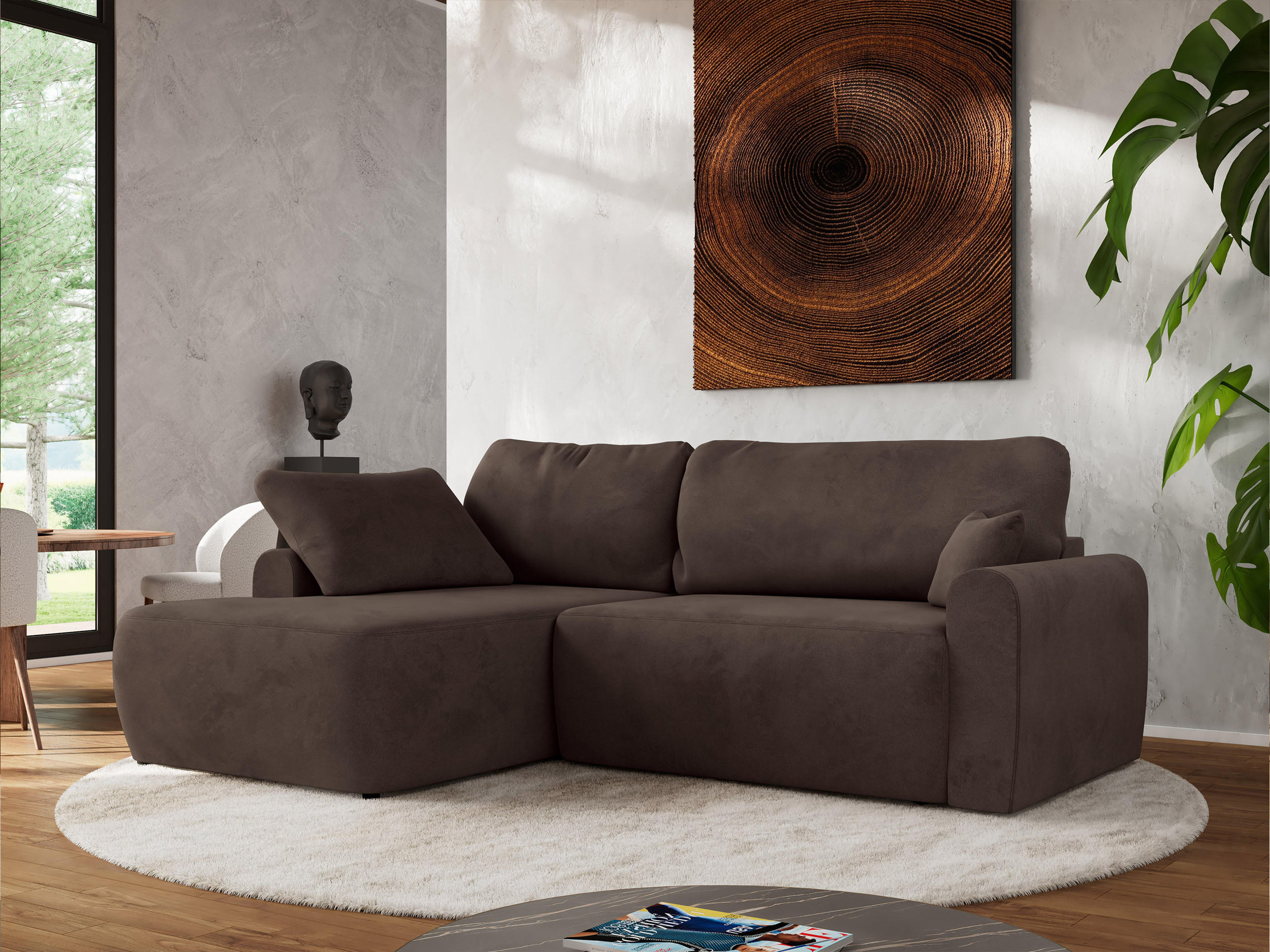 ECKSCHLAFSOFA CUBO L Braun Velvet - links - Schwarz/Braun, Kunststoff/Textil (273/187cm) - MKS