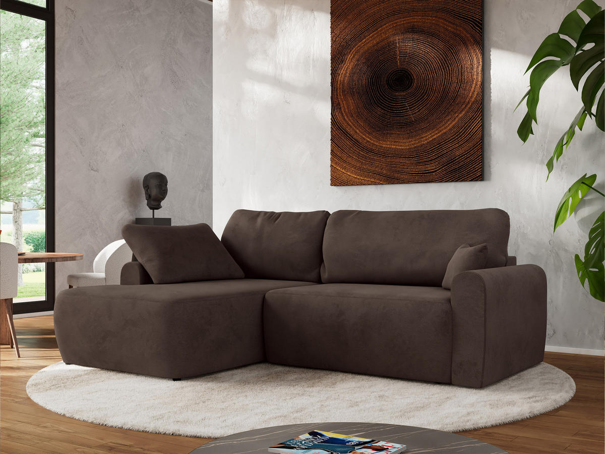 ECKSCHLAFSOFA CUBO L Braun Velvet - links - Schwarz/Braun, Kunststoff/Textil (273/187cm) - MKS